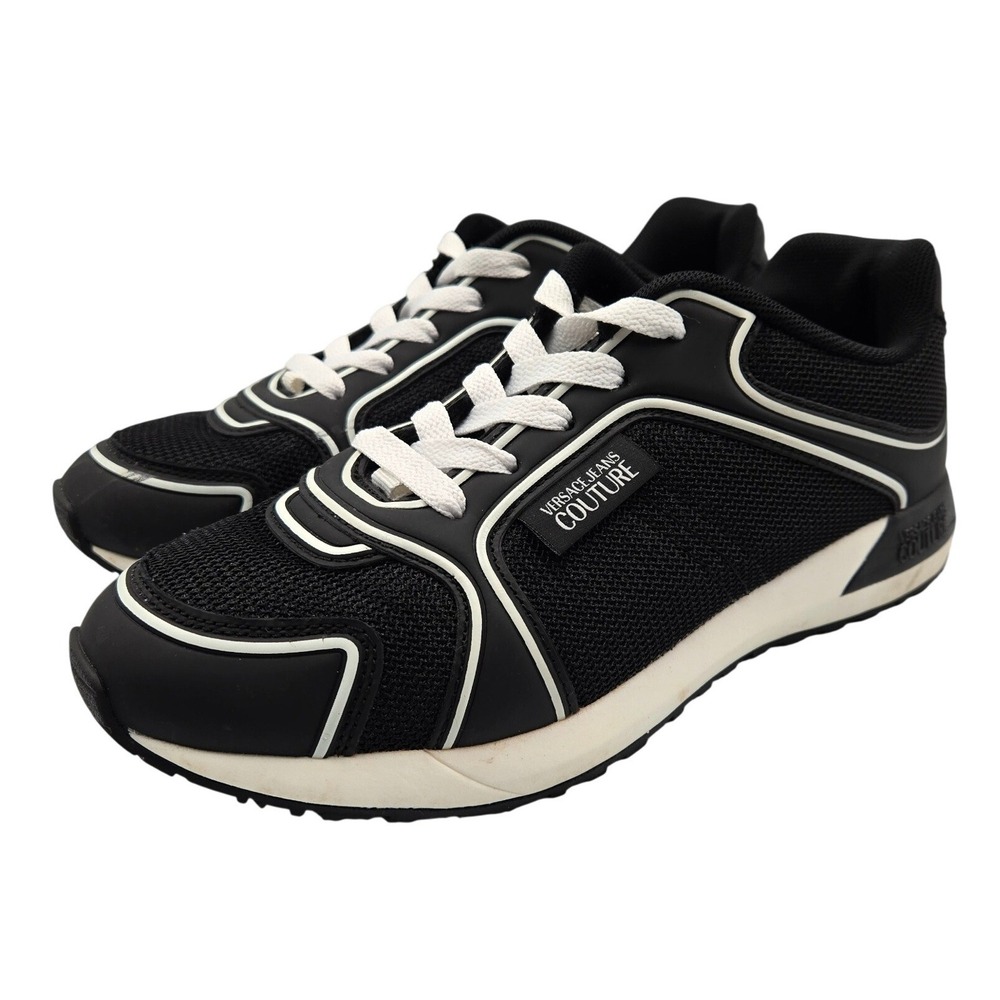 Versace Jeans Couture Womens Black White Mesh Logo Low Top Sneakers Size 38
